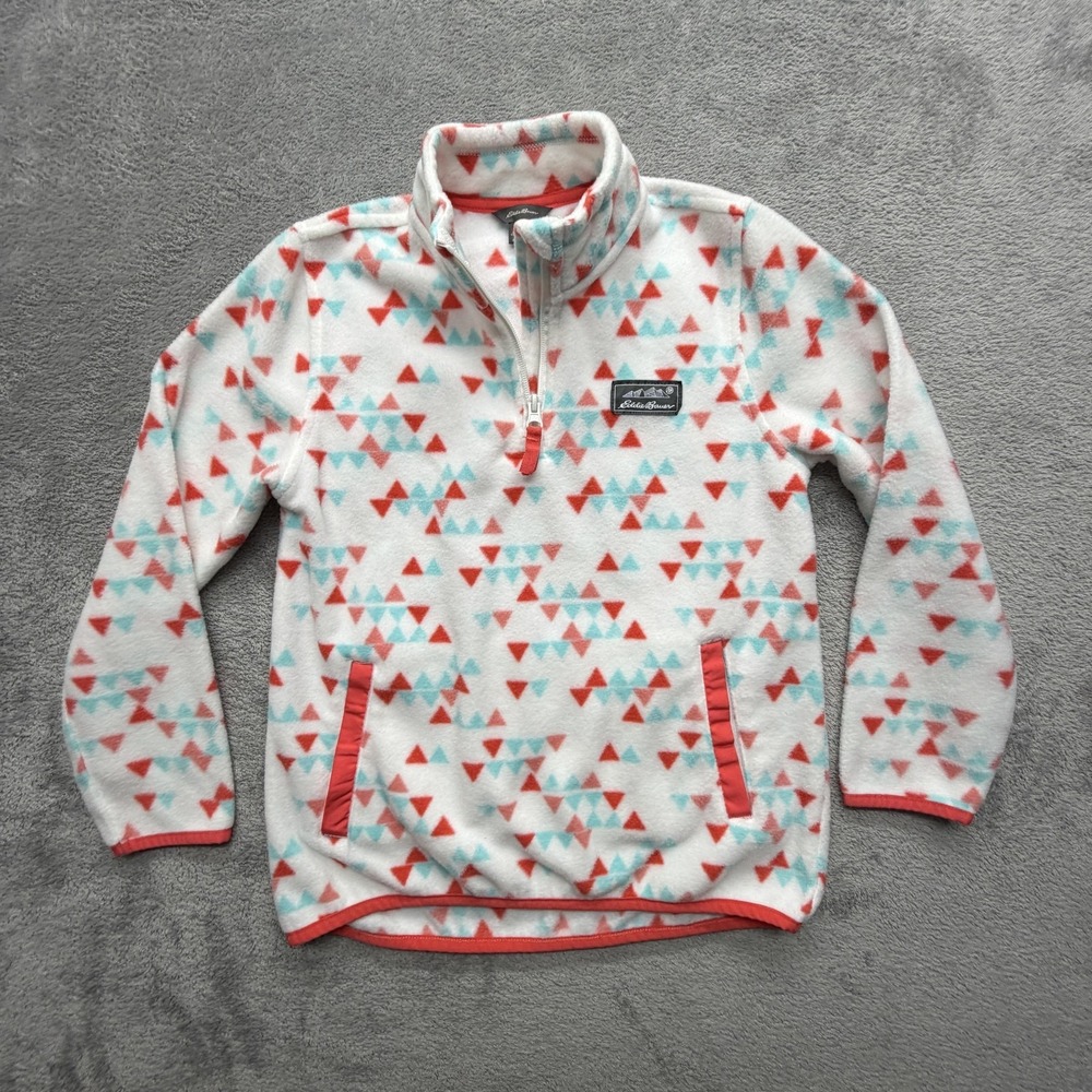 Eddie Bauer Jacket Youth Medium 10-12 White Fleece 1/4 Zip Geometric Pullover